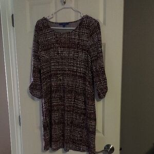 Apt. 9 Women's Long Sleeve Dress - Brown and White